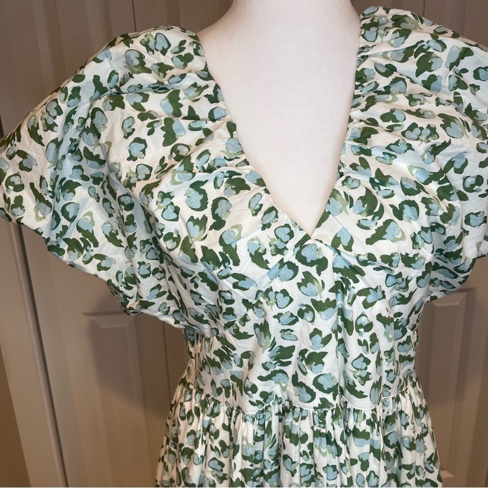 Crown & Ivy, society social /NWT Green Maxi Dress puffy sleeve tie back, Size 12 - Picture 9 of 16
